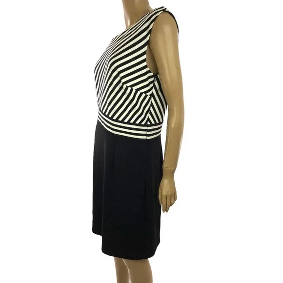 Spense Size 10 Sheath Dress Black & White Stripe Sleeveless Side Zip - Picture 4 of 5